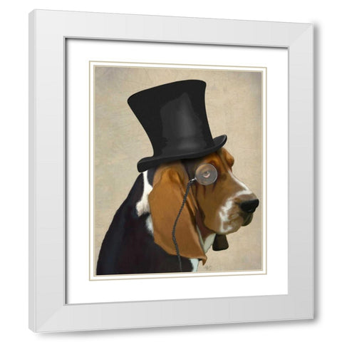 Basset Hound, Formal Hound and Hat White Modern Wood Framed Art Print with Double Matting by Fab Funky