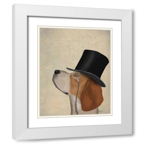 Beagle, Formal Hound and Hat White Modern Wood Framed Art Print with Double Matting by Fab Funky