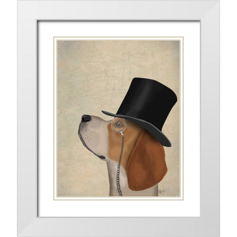 Beagle, Formal Hound and Hat White Modern Wood Framed Art Print with Double Matting by Fab Funky
