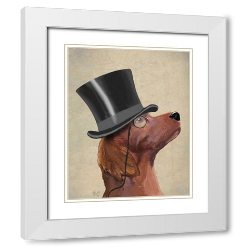 Red Setter, Formal Hound and Hat White Modern Wood Framed Art Print with Double Matting by Fab Funky