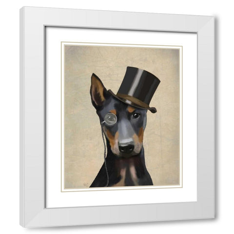Doberman, Formal Hound and Hat White Modern Wood Framed Art Print with Double Matting by Fab Funky