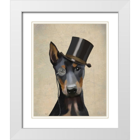 Doberman, Formal Hound and Hat White Modern Wood Framed Art Print with Double Matting by Fab Funky