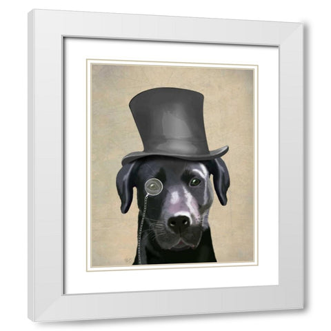 Black Labrador, Formal Hound and Hat White Modern Wood Framed Art Print with Double Matting by Fab Funky