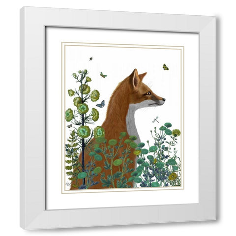 Fox In the Garden White Modern Wood Framed Art Print with Double Matting by Fab Funky