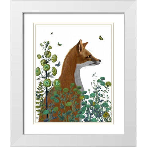 Fox In the Garden White Modern Wood Framed Art Print with Double Matting by Fab Funky
