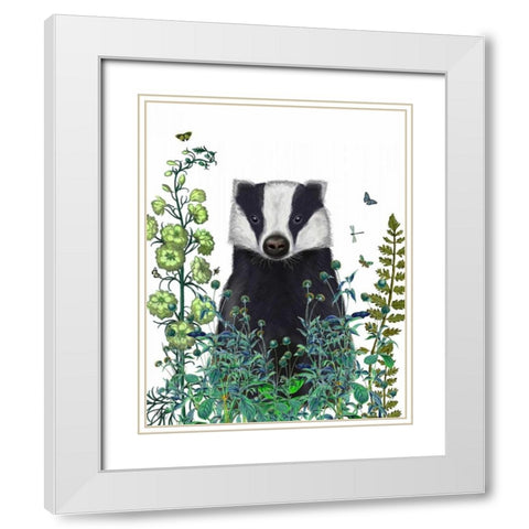 Badger In The Garden White Modern Wood Framed Art Print with Double Matting by Fab Funky