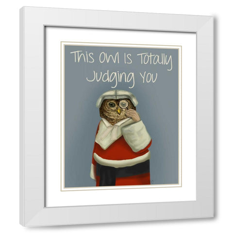 Owl, Judging You White Modern Wood Framed Art Print with Double Matting by Fab Funky
