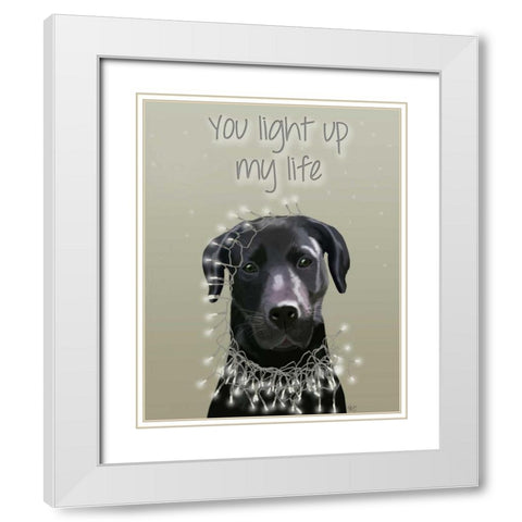 Black Labrador, You Light Up White Modern Wood Framed Art Print with Double Matting by Fab Funky