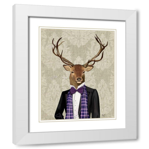 Deer in Evening Suit, Portrait White Modern Wood Framed Art Print with Double Matting by Fab Funky