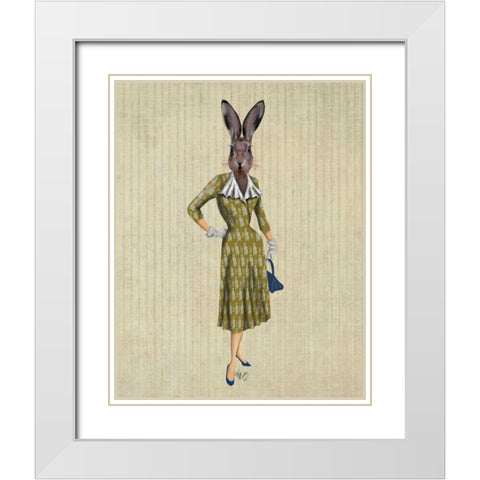 Rabbit In Mustard Dress White Modern Wood Framed Art Print with Double Matting by Fab Funky