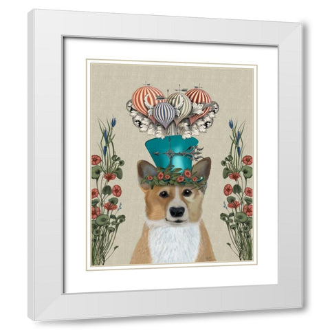 Corgi Milliners Dog White Modern Wood Framed Art Print with Double Matting by Fab Funky
