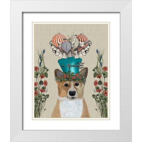 Corgi Milliners Dog White Modern Wood Framed Art Print with Double Matting by Fab Funky