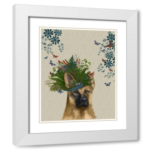 German Shepherd Milliners Dog White Modern Wood Framed Art Print with Double Matting by Fab Funky