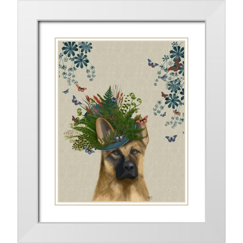 German Shepherd Milliners Dog White Modern Wood Framed Art Print with Double Matting by Fab Funky