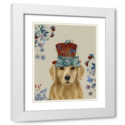 Golden Retriever Milliners Dog White Modern Wood Framed Art Print with Double Matting by Fab Funky
