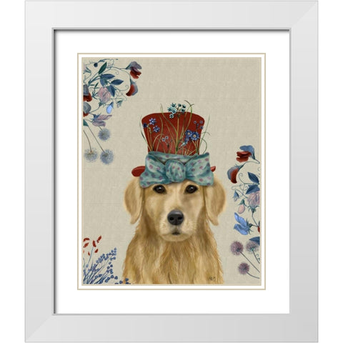 Golden Retriever Milliners Dog White Modern Wood Framed Art Print with Double Matting by Fab Funky