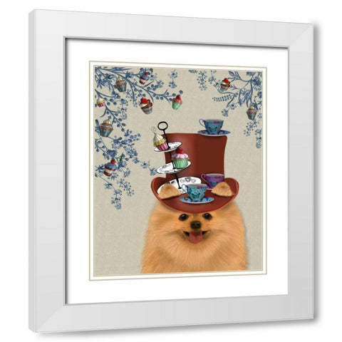 Pomeranian Milliners Dog White Modern Wood Framed Art Print with Double Matting by Fab Funky