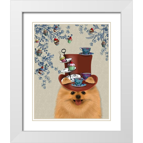 Pomeranian Milliners Dog White Modern Wood Framed Art Print with Double Matting by Fab Funky