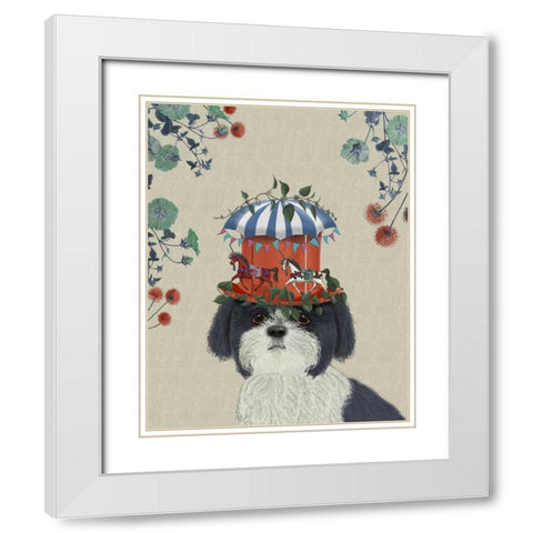 Shih Tzu Milliners Dog White Modern Wood Framed Art Print with Double Matting by Fab Funky