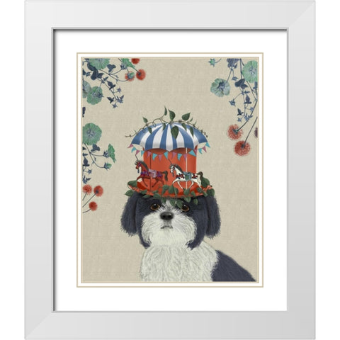 Shih Tzu Milliners Dog White Modern Wood Framed Art Print with Double Matting by Fab Funky
