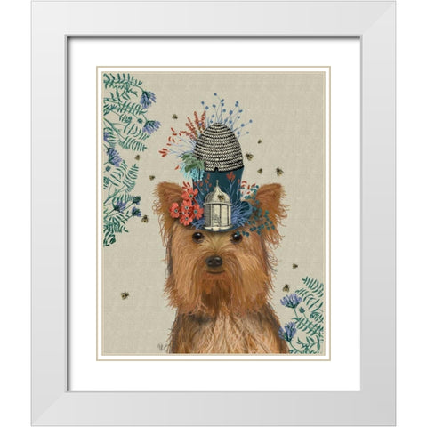 Yorkshire Terrier Milliners Dog White Modern Wood Framed Art Print with Double Matting by Fab Funky