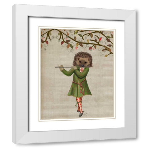Hedgehog Minstrel White Modern Wood Framed Art Print with Double Matting by Fab Funky