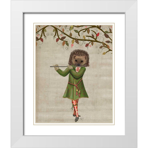 Hedgehog Minstrel White Modern Wood Framed Art Print with Double Matting by Fab Funky