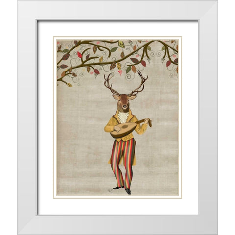 Deer Minstrel White Modern Wood Framed Art Print with Double Matting by Fab Funky