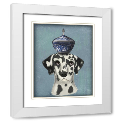 Dalmatian with Blue Vase White Modern Wood Framed Art Print with Double Matting by Fab Funky