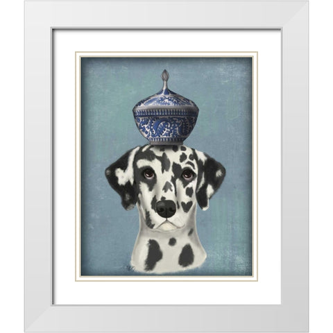 Dalmatian with Blue Vase White Modern Wood Framed Art Print with Double Matting by Fab Funky