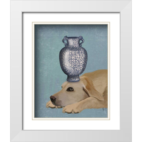Labrador with Blue Vase White Modern Wood Framed Art Print with Double Matting by Fab Funky