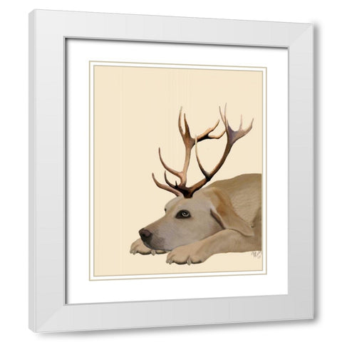 Labrador with Antlers White Modern Wood Framed Art Print with Double Matting by Fab Funky