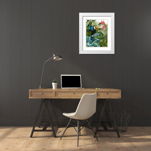Toucan in Tropical Forest White Modern Wood Framed Art Print with Double Matting by Fab Funky