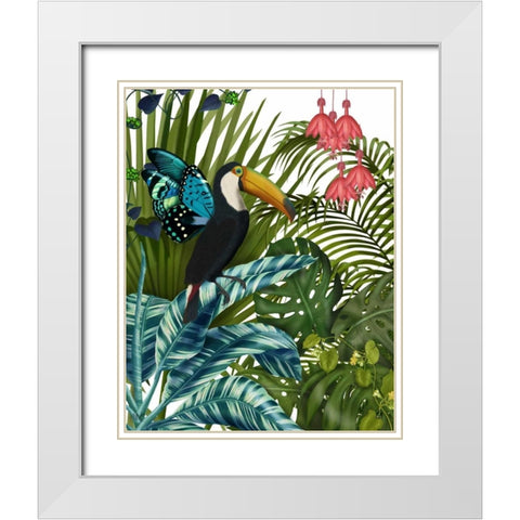 Toucan in Tropical Forest White Modern Wood Framed Art Print with Double Matting by Fab Funky