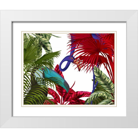 Toucan And Flamingo White Modern Wood Framed Art Print with Double Matting by Fab Funky