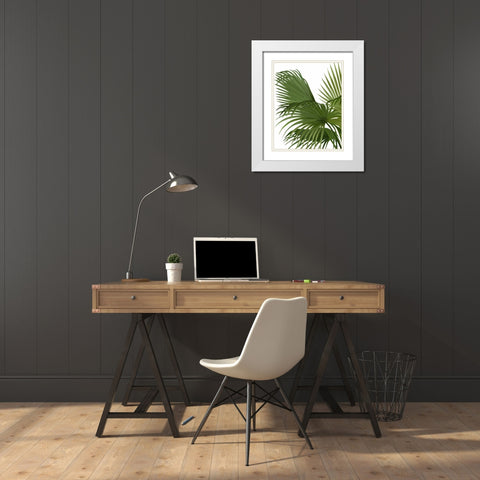 Fan Palm 2, Green on White White Modern Wood Framed Art Print with Double Matting by Fab Funky