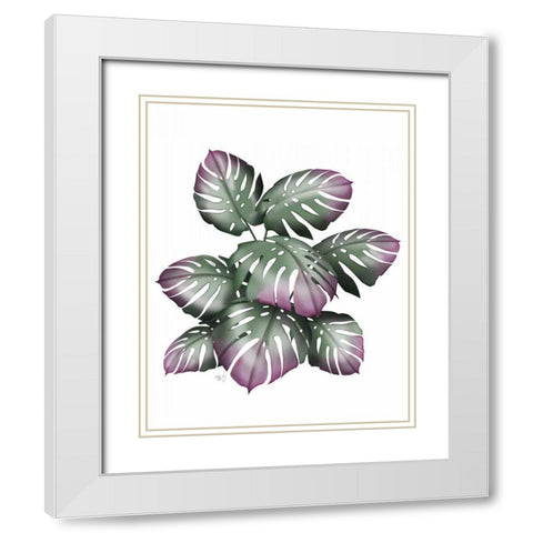 Monstera Plant, Pink and Green White Modern Wood Framed Art Print with Double Matting by Fab Funky