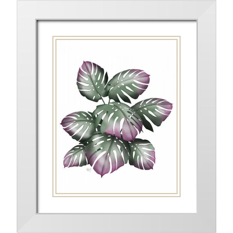 Monstera Plant, Pink and Green White Modern Wood Framed Art Print with Double Matting by Fab Funky