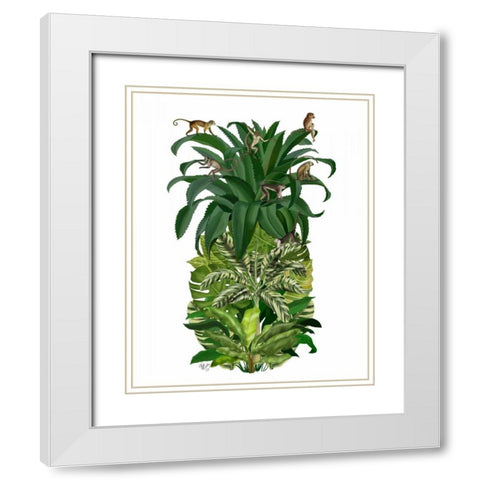 Pineapple, Monkeys White Modern Wood Framed Art Print with Double Matting by Fab Funky