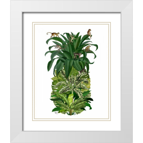 Pineapple, Monkeys White Modern Wood Framed Art Print with Double Matting by Fab Funky