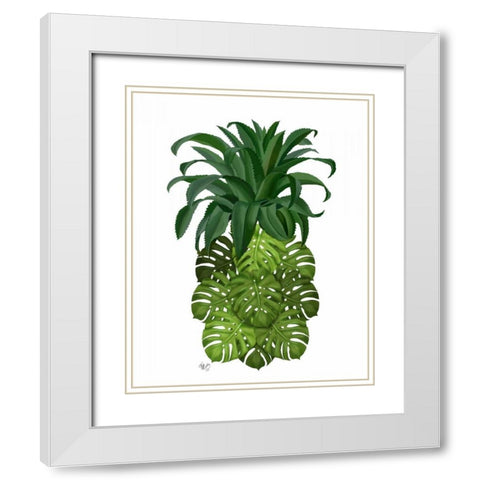 Pineapple, Monstera Leaf White Modern Wood Framed Art Print with Double Matting by Fab Funky
