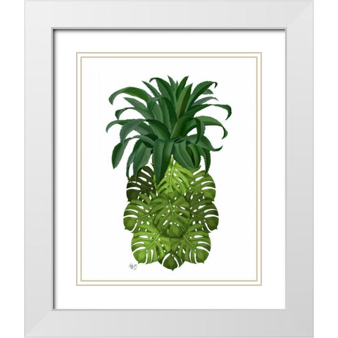Pineapple, Monstera Leaf White Modern Wood Framed Art Print with Double Matting by Fab Funky