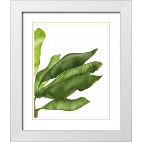 Banana Leaves 1, Green on White White Modern Wood Framed Art Print with Double Matting by Fab Funky