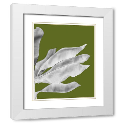 Banana Leaves 1, White On Green White Modern Wood Framed Art Print with Double Matting by Fab Funky