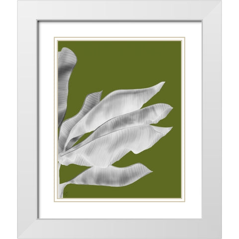 Banana Leaves 1, White On Green White Modern Wood Framed Art Print with Double Matting by Fab Funky