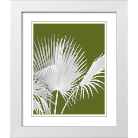 Fan Palm 1, White on Green White Modern Wood Framed Art Print with Double Matting by Fab Funky
