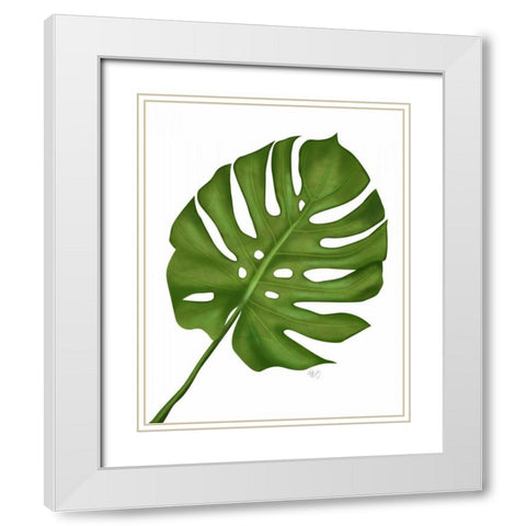 Monstera Leaf 1, Green on White White Modern Wood Framed Art Print with Double Matting by Fab Funky
