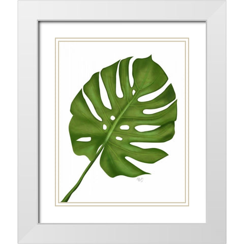 Monstera Leaf 1, Green on White White Modern Wood Framed Art Print with Double Matting by Fab Funky