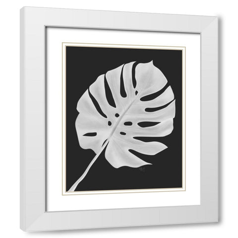 Monstera Leaf 1, White On Black White Modern Wood Framed Art Print with Double Matting by Fab Funky