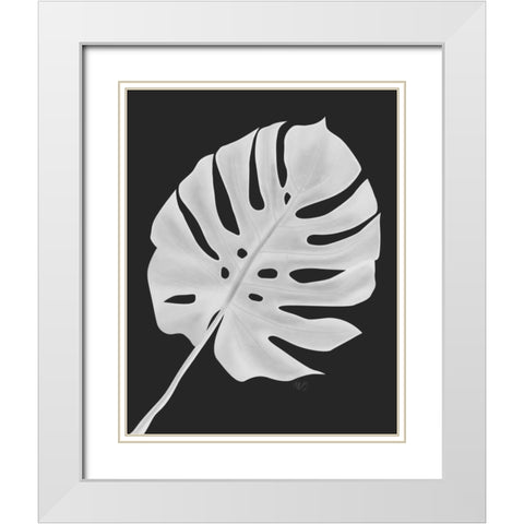 Monstera Leaf 1, White On Black White Modern Wood Framed Art Print with Double Matting by Fab Funky
